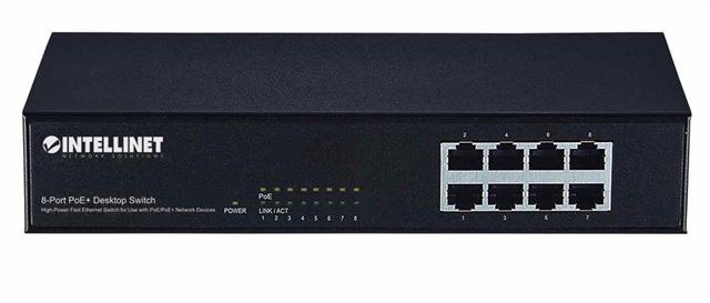 INTellinet Network PoE+ Switch, 8-Port, Desktop,Fast Ethernet